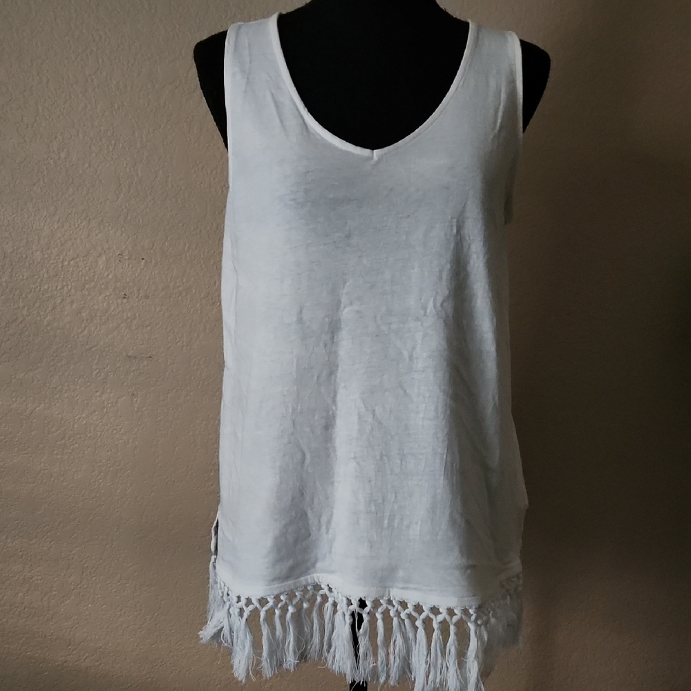 J. Jill White Fringe Hem Tank Top